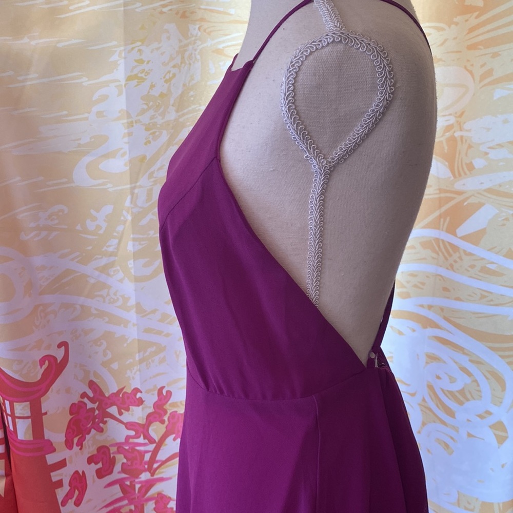 LULUS MEDIUM SPAGHETTI STRAP PURPLE CHIFFON ADJUSTABLE MIDI DRESS - Picture 3 of 8